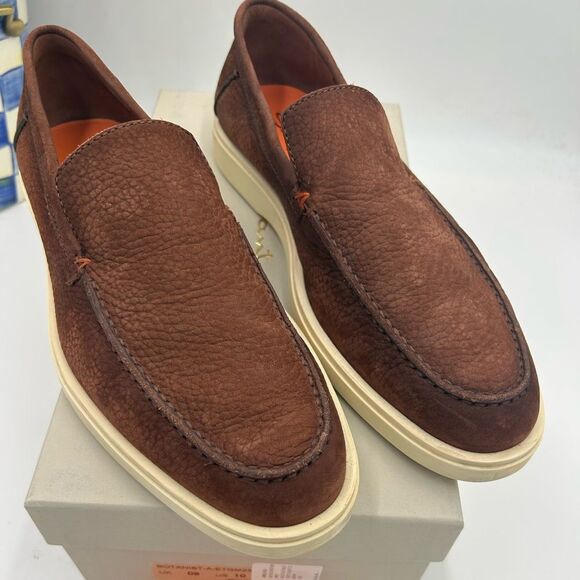 Men's Santoni suede loafers size 10 US made in Italy PRISTINE - Picture 1 of 7